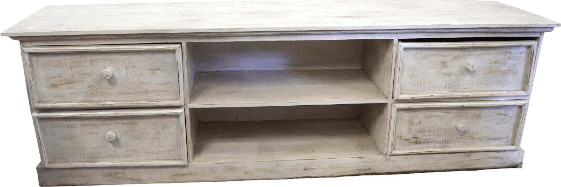 Mobile Porta TV Artigianale in Legno di Albesia SBIANCATO 160 cm – Realizzato a Mano a Bali - 2