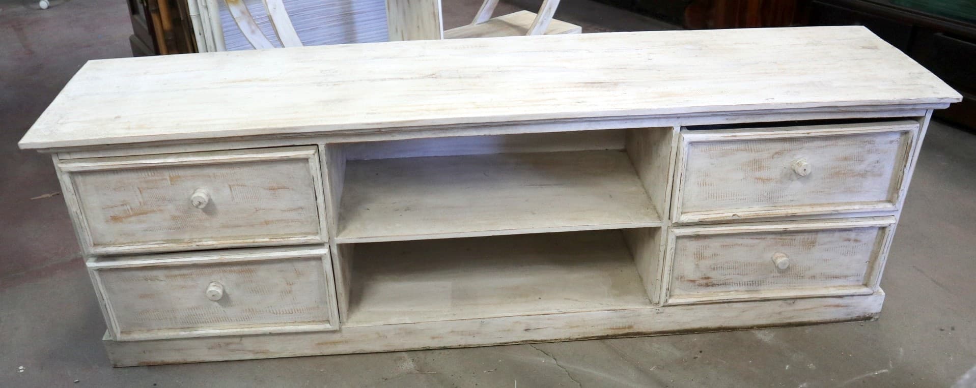 Mobile Porta TV Artigianale in Legno di Albesia SBIANCATO 160 cm – Realizzato a Mano a Bali - 3