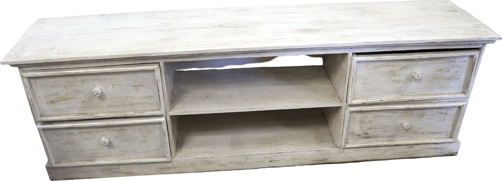 Mobile Porta TV Artigianale in Legno di Albesia SBIANCATO 160 cm – Realizzato a Mano a Bali - 4
