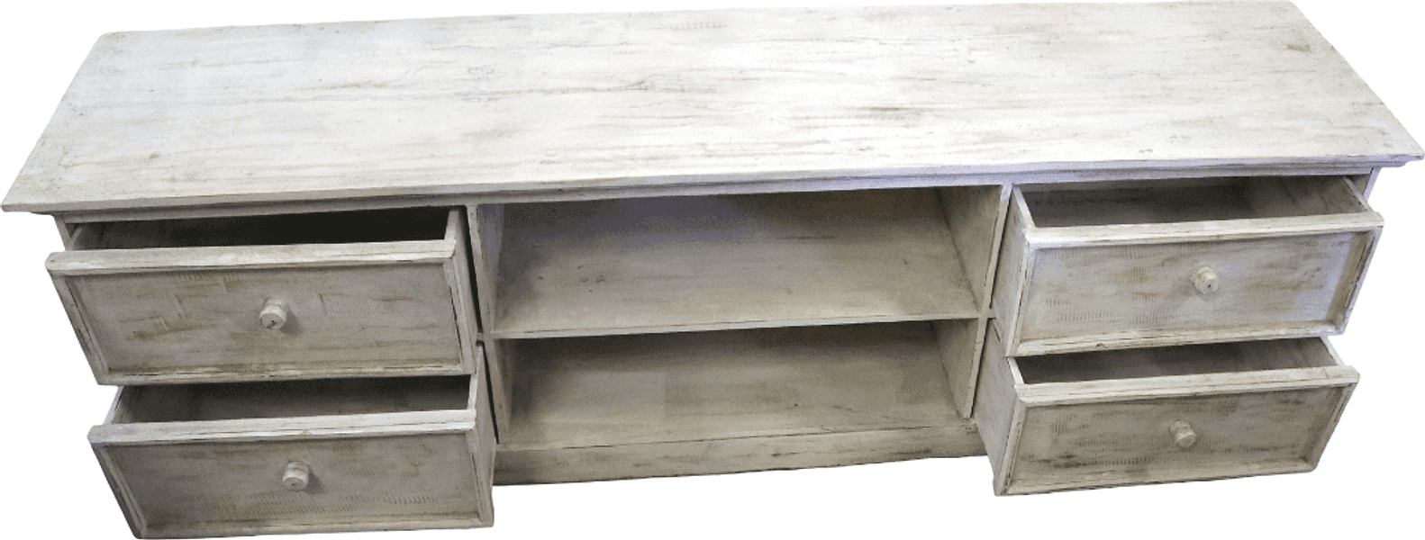 Mobile Porta TV Artigianale in Legno di Albesia SBIANCATO 160 cm – Realizzato a Mano a Bali - 7