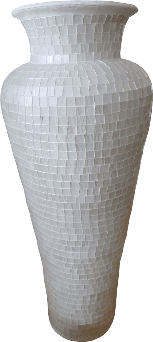 Vaso da Pavimento in Terracotta con Mosaico di Vetro Bianco – Artigianato Indonesiano Realizzato a Mano – H 80 cm - 2