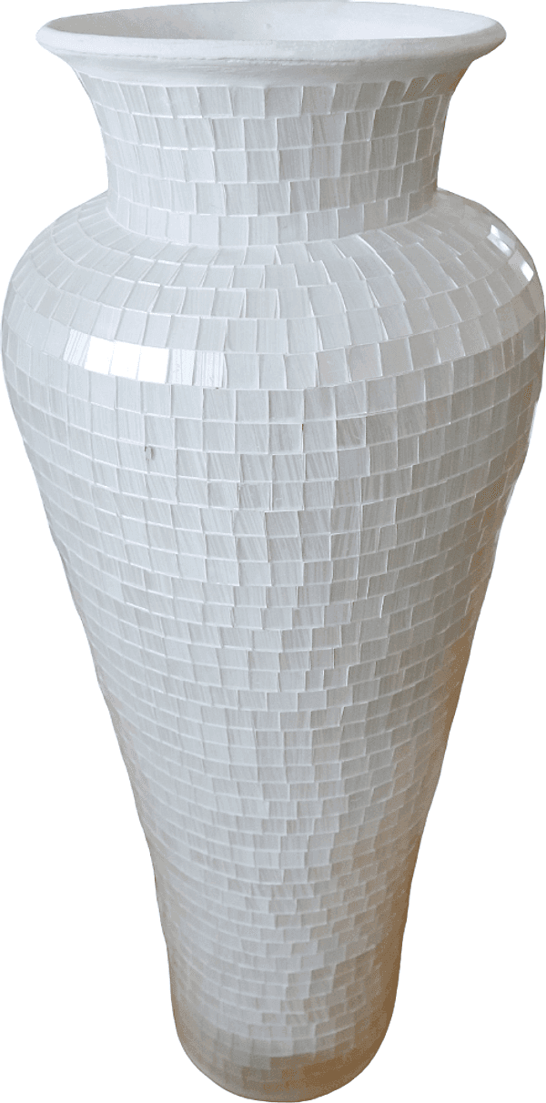 Vaso da Pavimento in Terracotta con Mosaico di Vetro Bianco – Artigianato Indonesiano Realizzato a Mano – H 80 cm - 3