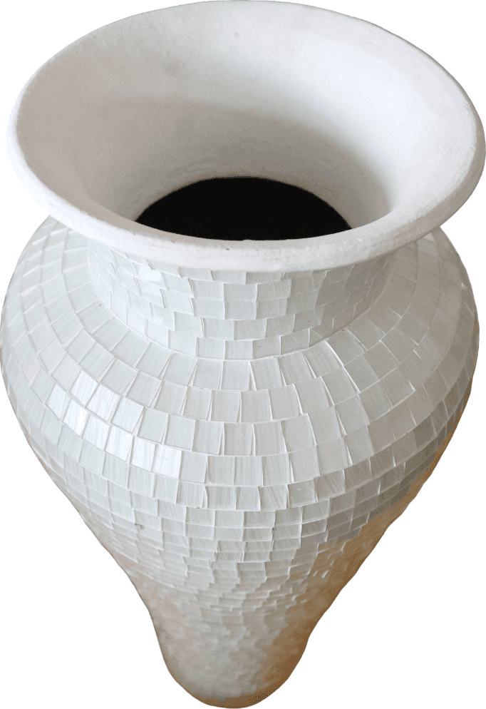 Vaso da Pavimento in Terracotta con Mosaico di Vetro Bianco – Artigianato Indonesiano Realizzato a Mano – H 80 cm - 4