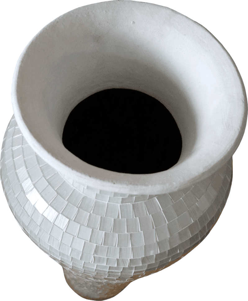 Vaso da Pavimento in Terracotta con Mosaico di Vetro Bianco – Artigianato Indonesiano Realizzato a Mano – H 80 cm - 5