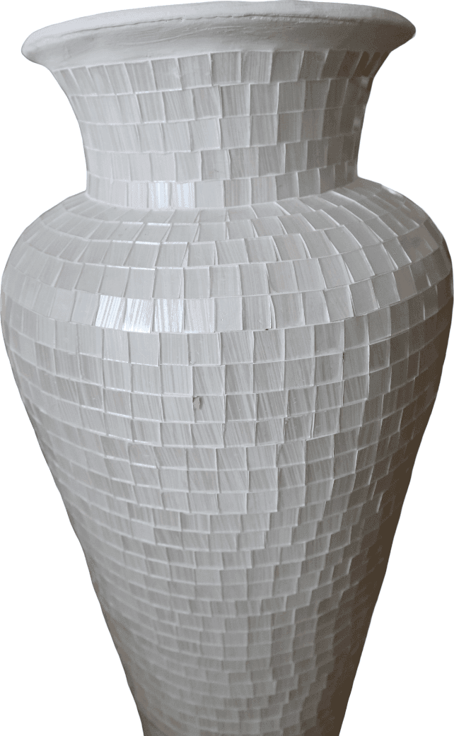 Vaso da Pavimento in Terracotta con Mosaico di Vetro Bianco – Artigianato Indonesiano Realizzato a Mano – H 80 cm - 6