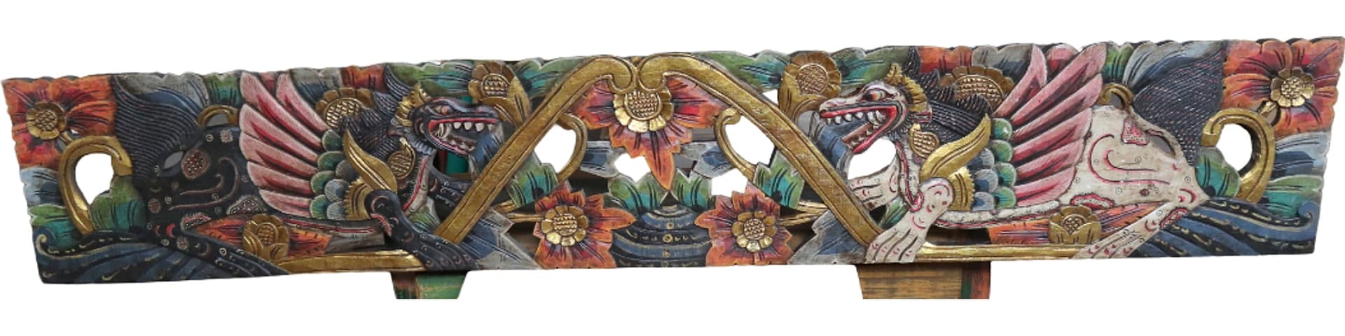 Grande Pannello Indonesiano Intagliato e Dipinto a Mano – Arte Tradizionale Balinese in Legno Massello 200 cm - 3