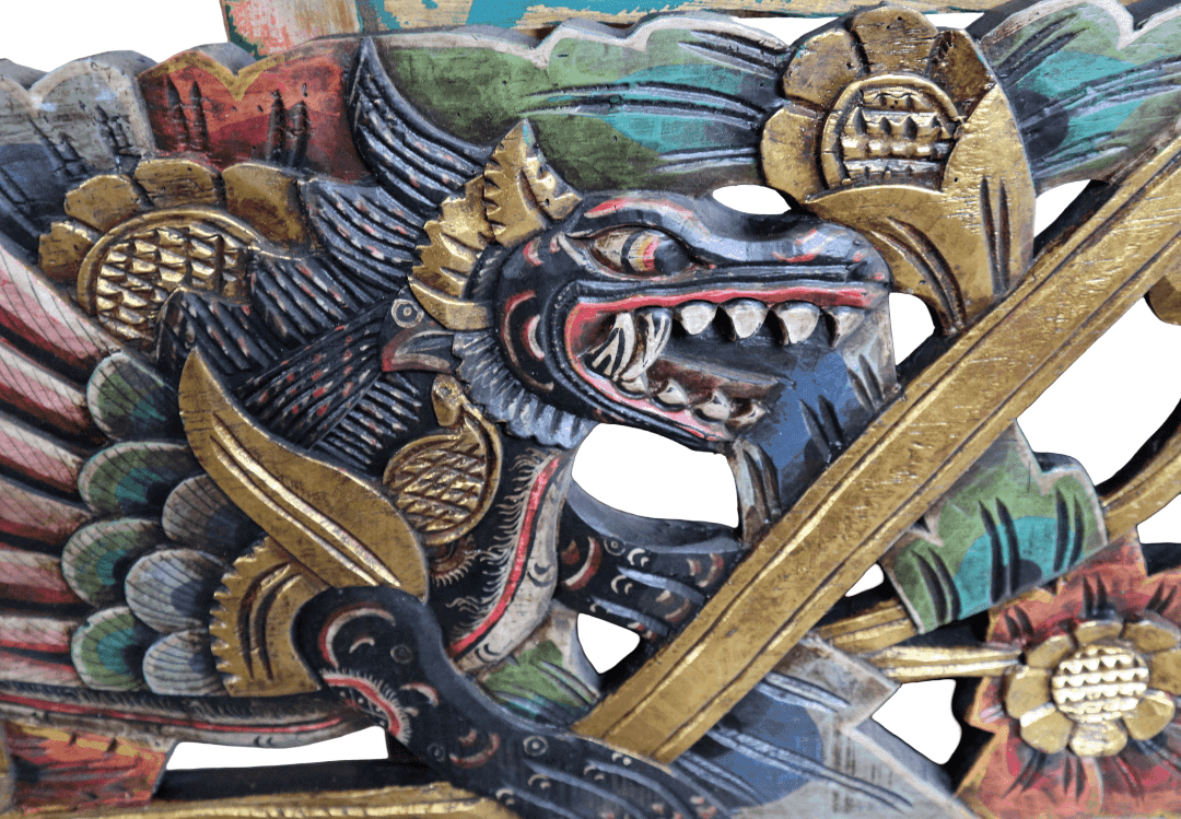 Grande Pannello Indonesiano Intagliato e Dipinto a Mano – Arte Tradizionale Balinese in Legno Massello 200 cm - 6