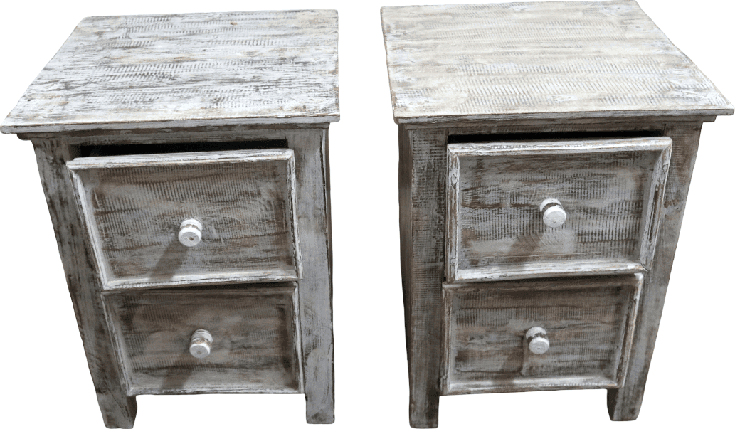 Comodino Artigianale in Legno di Albesia Sbiancato – 2 Cassetti – 38x38x50 cm (Prezzo al Pezzo) - 2