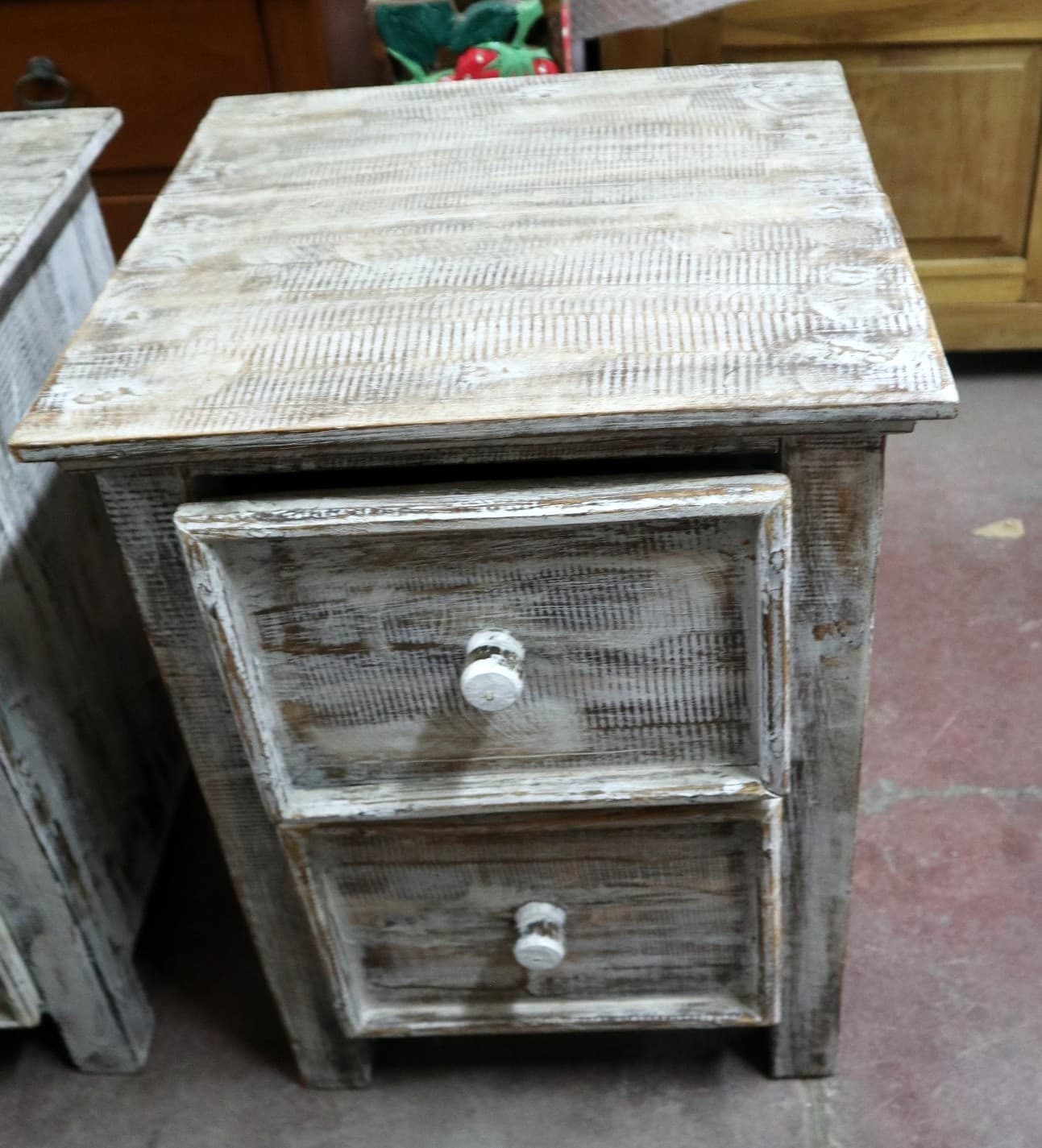 Comodino Artigianale in Legno di Albesia Sbiancato – 2 Cassetti – 38x38x50 cm (Prezzo al Pezzo) - 11