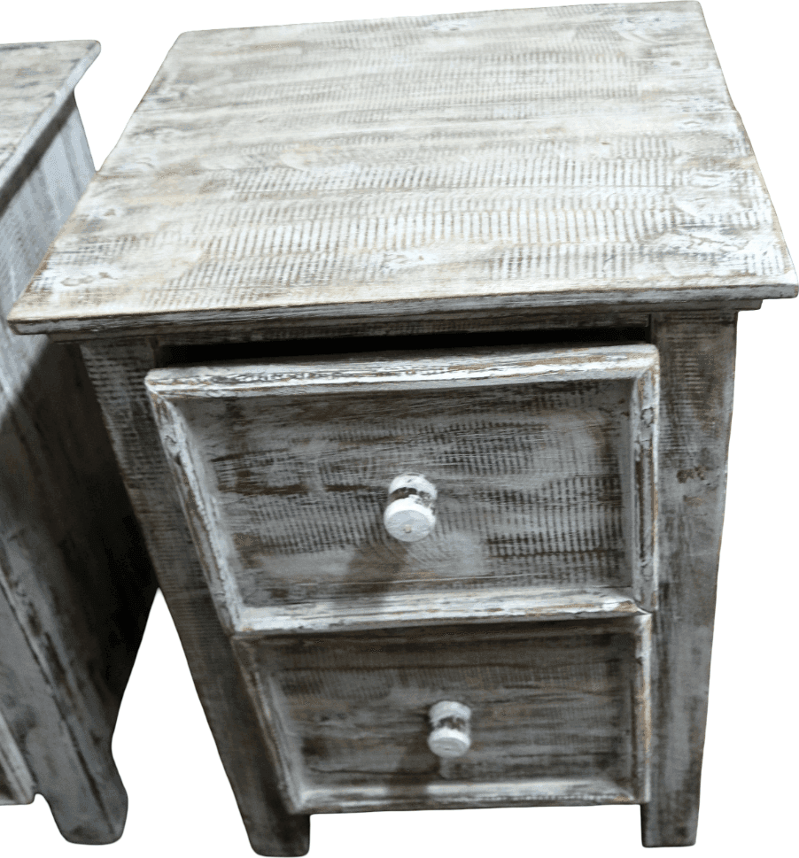 Comodino Artigianale in Legno di Albesia Sbiancato – 2 Cassetti – 38x38x50 cm (Prezzo al Pezzo) - 12