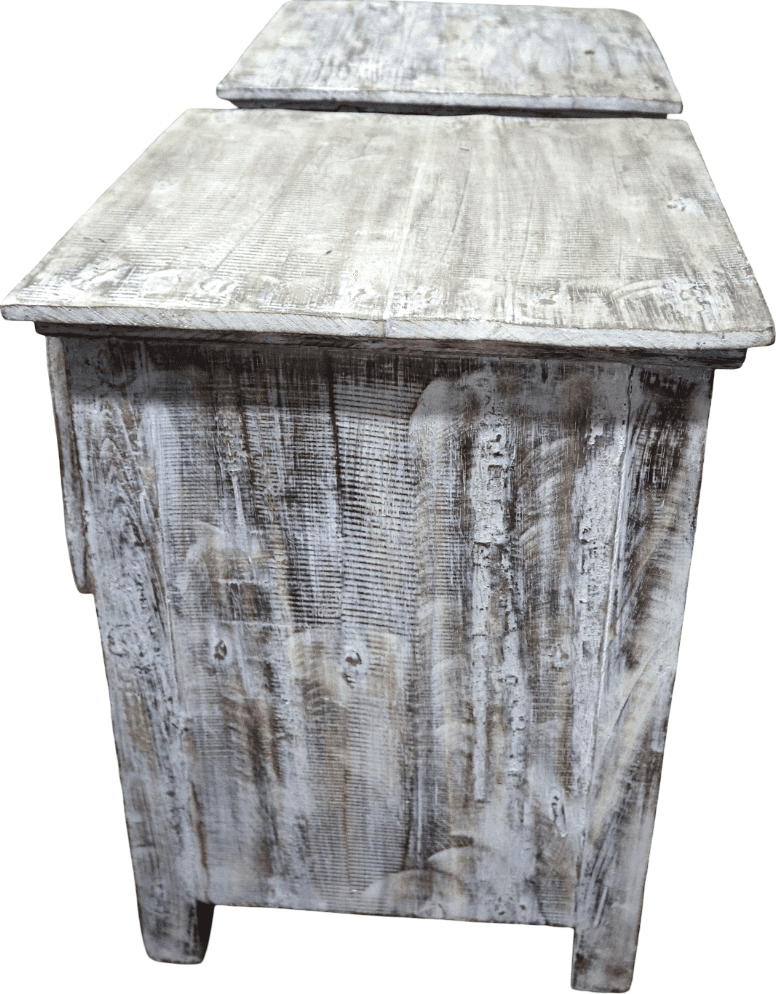 Comodino Artigianale in Legno di Albesia Sbiancato – 2 Cassetti – 38x38x50 cm (Prezzo al Pezzo) - 14