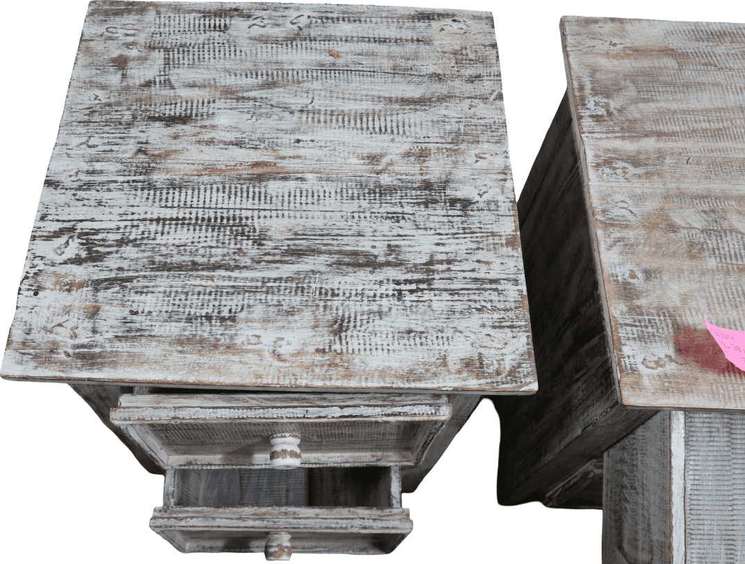 Comodino Artigianale in Legno di Albesia Sbiancato – 2 Cassetti – 38x38x50 cm (Prezzo al Pezzo) - 17