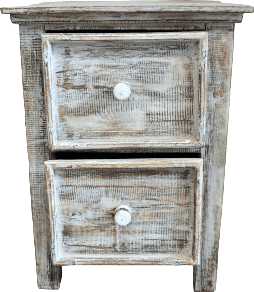 Comodino Artigianale in Legno di Albesia Sbiancato – 2 Cassetti – 38x38x50 cm (Prezzo al Pezzo) - 3