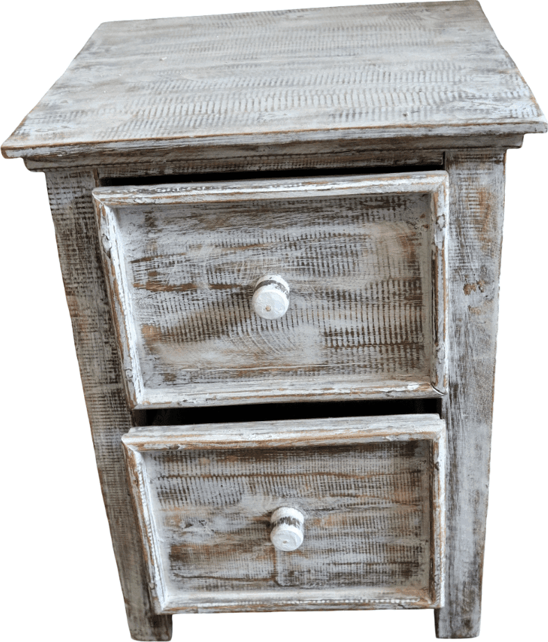 Comodino Artigianale in Legno di Albesia Sbiancato – 2 Cassetti – 38x38x50 cm (Prezzo al Pezzo) - 5