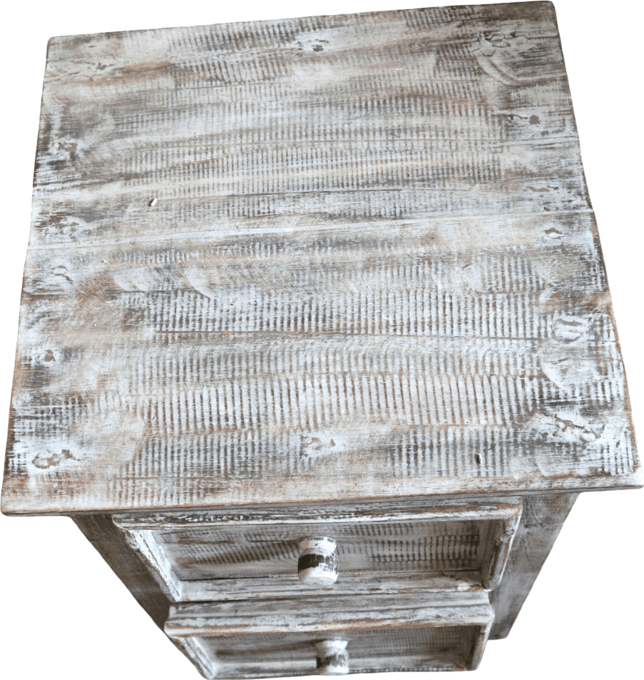 Comodino Artigianale in Legno di Albesia Sbiancato – 2 Cassetti – 38x38x50 cm (Prezzo al Pezzo) - 7