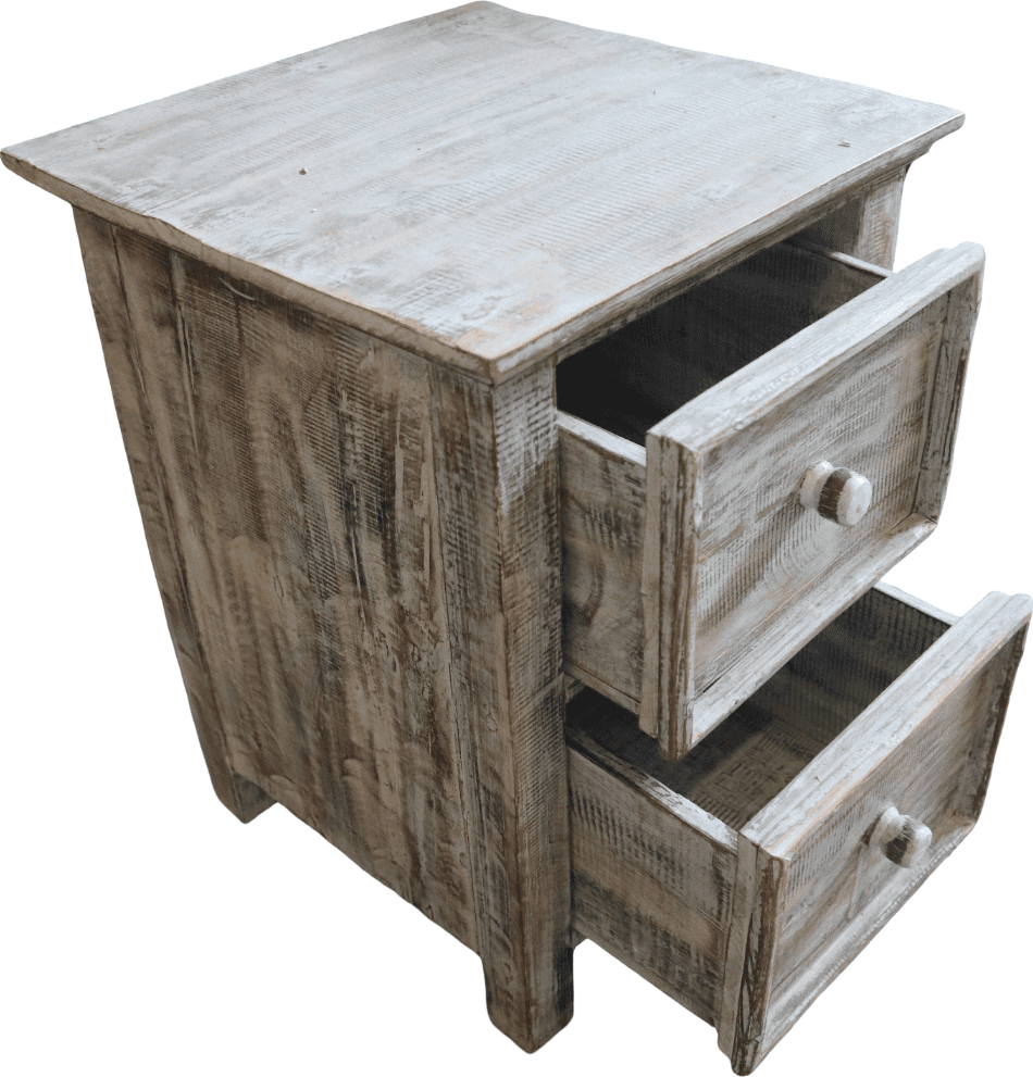 Comodino Artigianale in Legno di Albesia Sbiancato – 2 Cassetti – 38x38x50 cm (Prezzo al Pezzo) - 8