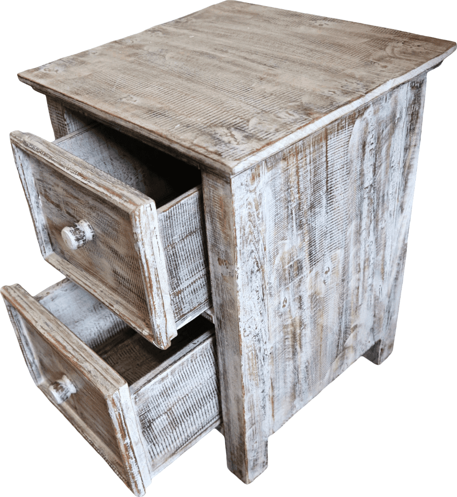 Comodino Artigianale in Legno di Albesia Sbiancato – 2 Cassetti – 38x38x50 cm (Prezzo al Pezzo) - 9