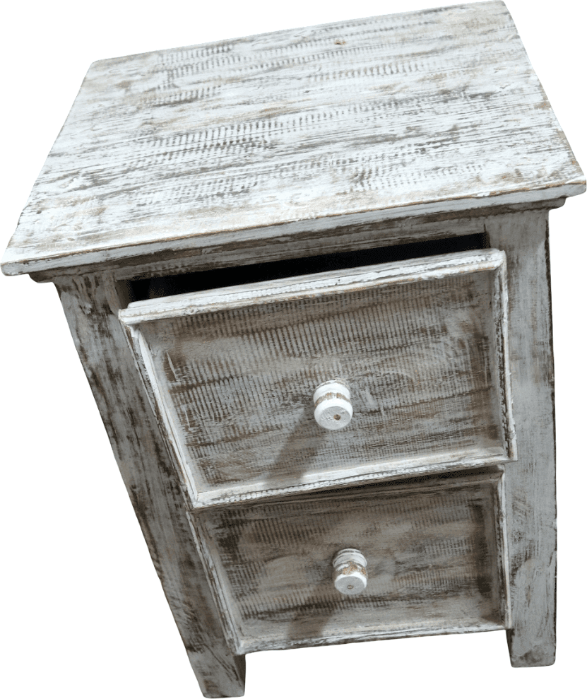 Comodino Artigianale in Legno di Albesia Sbiancato – 2 Cassetti – 38x38x50 cm (Prezzo al Pezzo) - 10
