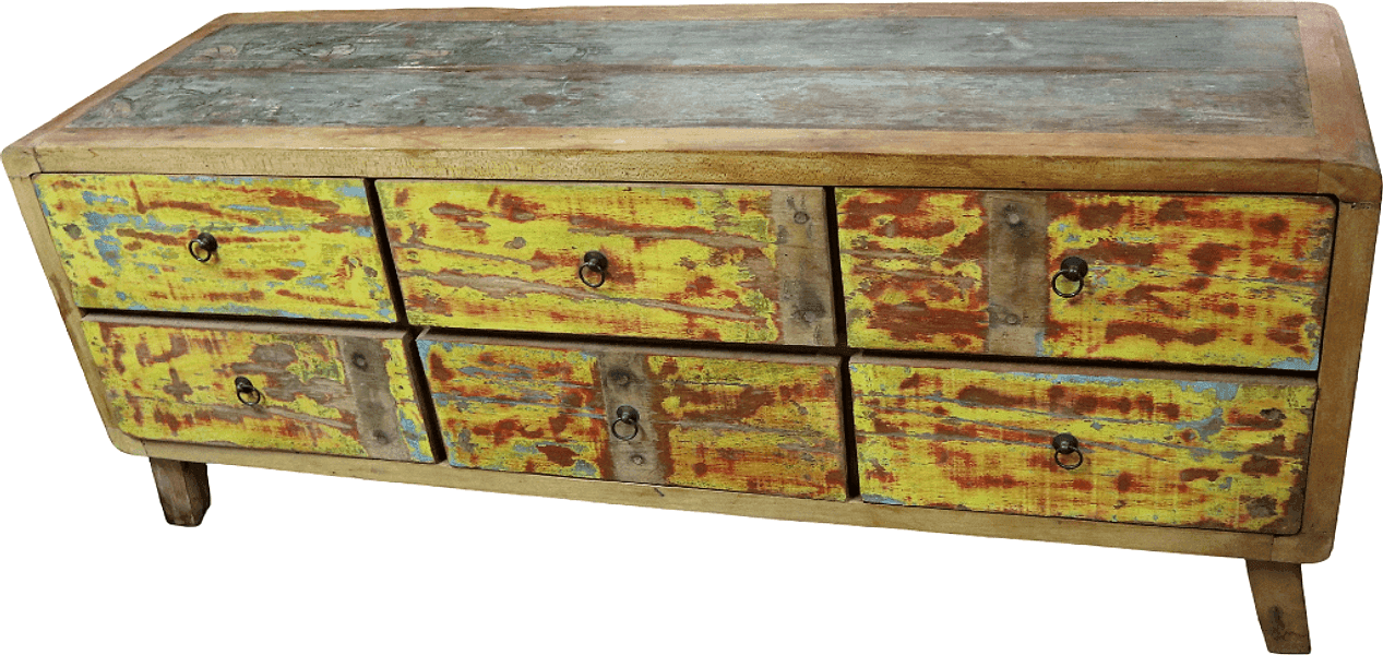 Mobile Porta TV Artigianale in Legno Recuperato 148 cm – Realizzato a Mano in Indonesia | Stile Industrial Vintage - 2