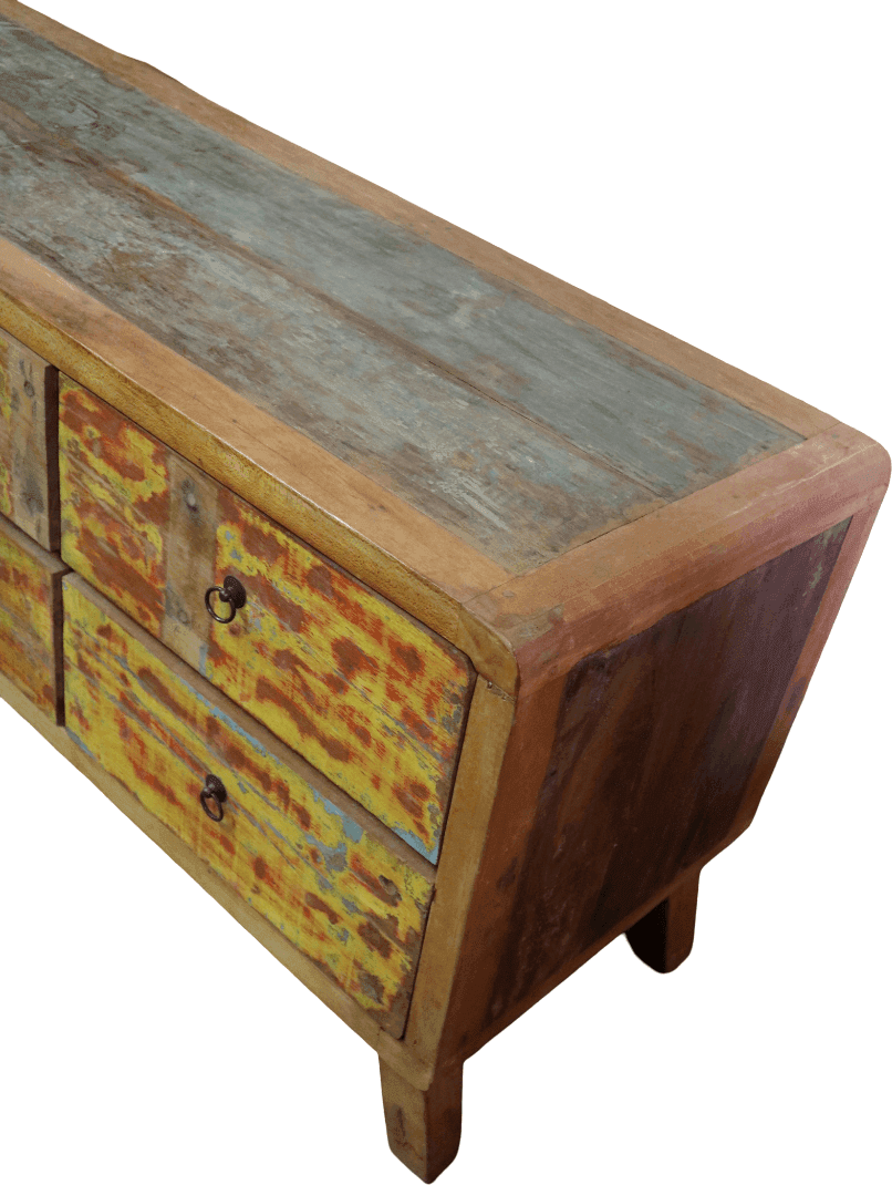 Mobile Porta TV Artigianale in Legno Recuperato 148 cm – Realizzato a Mano in Indonesia | Stile Industrial Vintage - 5
