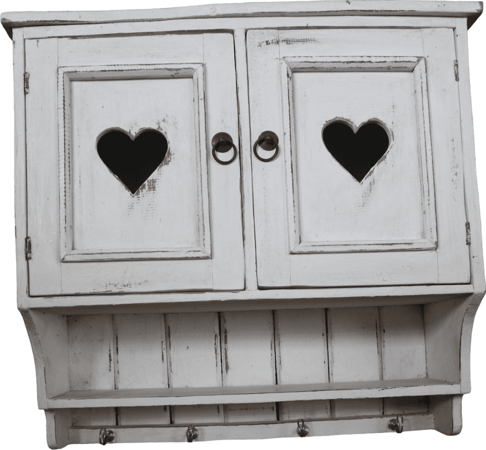 Mobile Pensile Country in Legno di Albesia Bianco Anticato con Cuori – Realizzato a Mano a Bali – 60x24x55 cm - 3