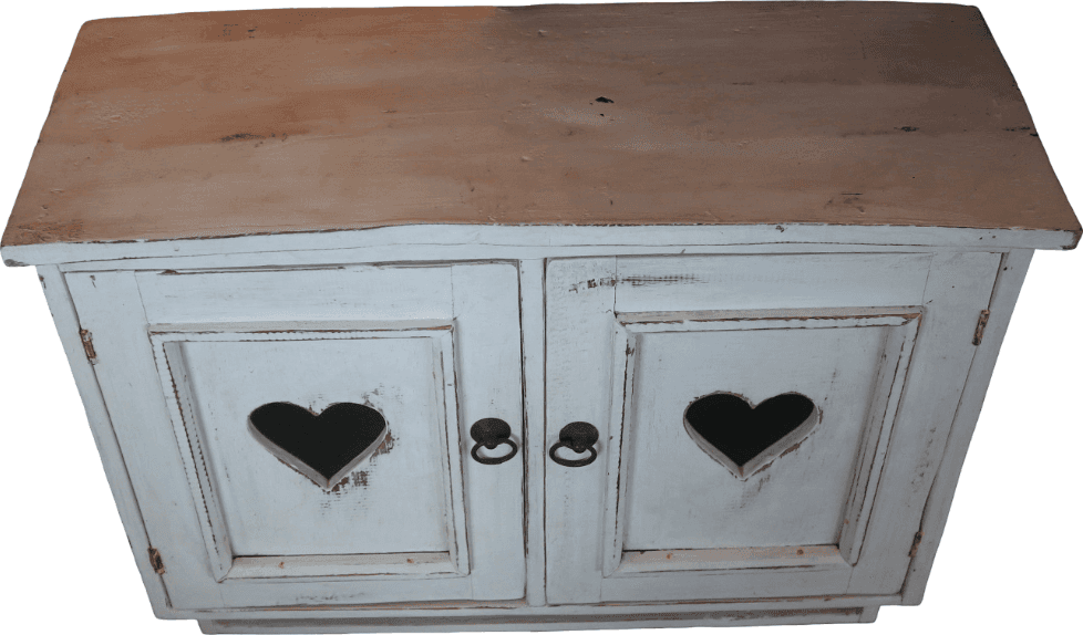 Mobile Pensile Country in Legno di Albesia Bianco Anticato con Cuori – Realizzato a Mano a Bali – 60x24x55 cm - 4