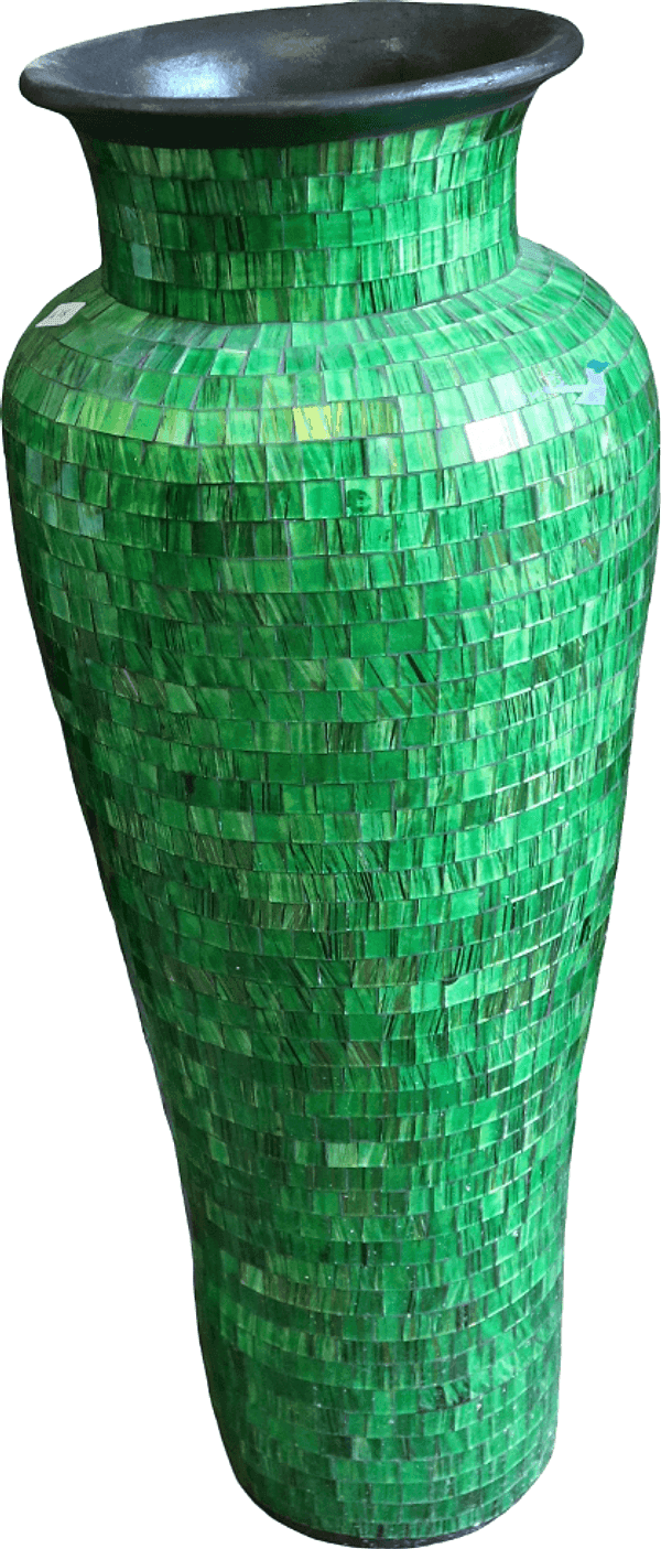 cVaso Alto in Terracotta con Mosaico di Vetro Verde – Fatto a Mano a Bali – Arredo Etnico di Pregio 30x80 cm - 2