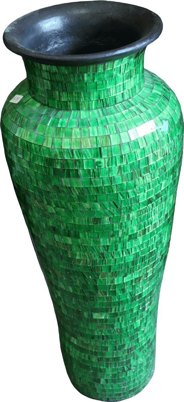 cVaso Alto in Terracotta con Mosaico di Vetro Verde – Fatto a Mano a Bali – Arredo Etnico di Pregio 30x80 cm - 3