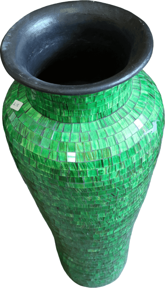 cVaso Alto in Terracotta con Mosaico di Vetro Verde – Fatto a Mano a Bali – Arredo Etnico di Pregio 30x80 cm - 4