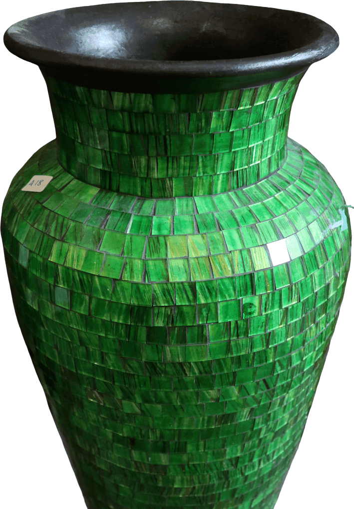 cVaso Alto in Terracotta con Mosaico di Vetro Verde – Fatto a Mano a Bali – Arredo Etnico di Pregio 30x80 cm - 5