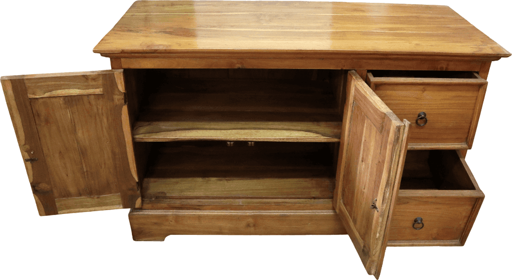 Mobile Porta TV in Legno di Teak Massello 110x50x66 cm – Mobile TV con 2 Ante e 2 Cassetti - 7