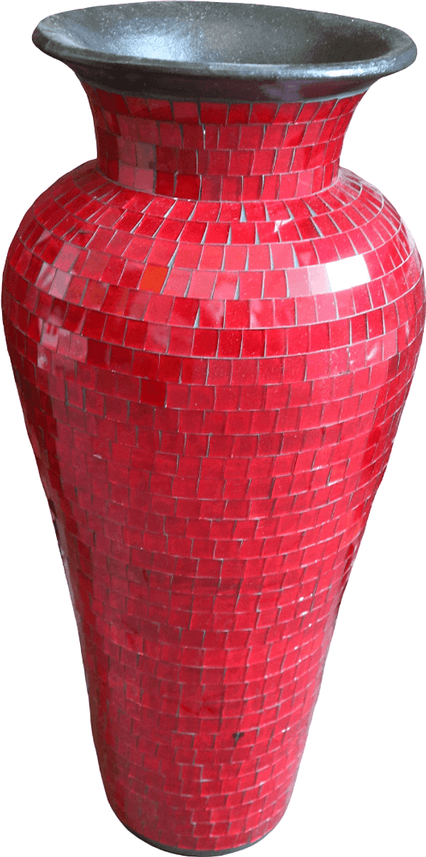Vaso in Terracotta con Mosaico di Vetro Rosso – Artigianato Balinese Fatto a Mano – 30x60 cm - 2
