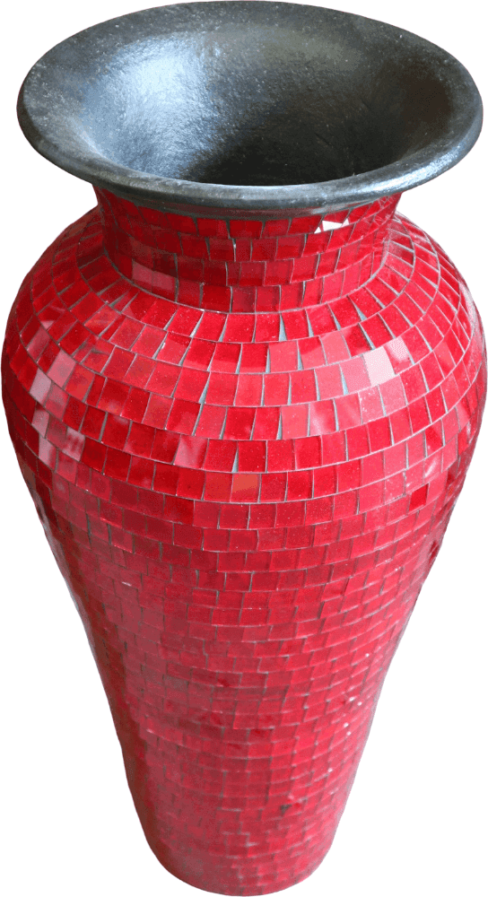 Vaso in Terracotta con Mosaico di Vetro Rosso – Artigianato Balinese Fatto a Mano – 30x60 cm - 3