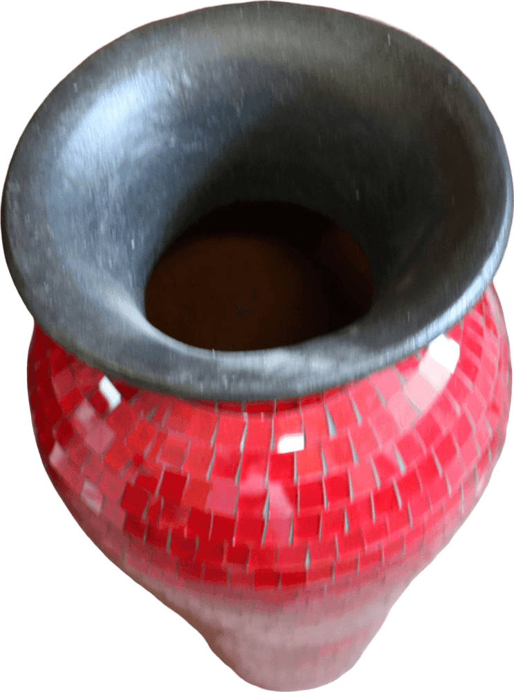 Vaso in Terracotta con Mosaico di Vetro Rosso – Artigianato Balinese Fatto a Mano – 30x60 cm - 5