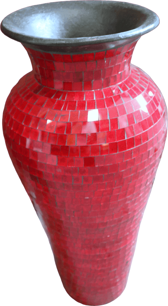 Vaso in Terracotta con Mosaico di Vetro Rosso – Artigianato Balinese Fatto a Mano – 30x60 cm - 6