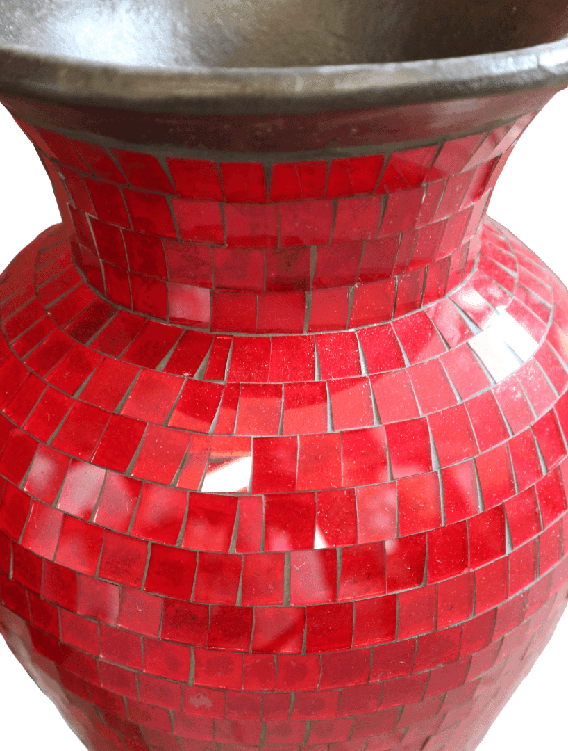 Vaso in Terracotta con Mosaico di Vetro Rosso – Artigianato Balinese Fatto a Mano – 30x60 cm - 7