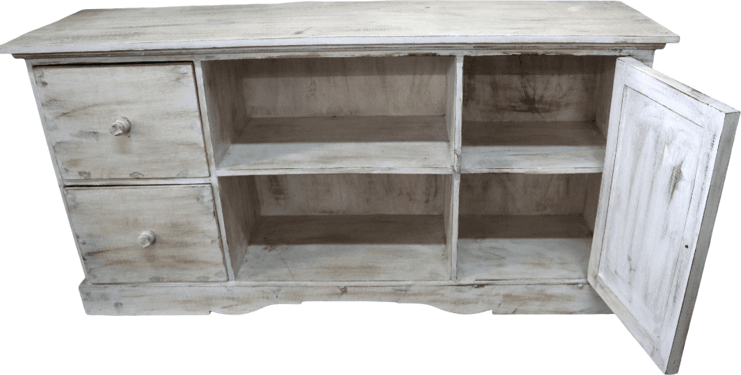 Mobile Porta TV in Legno di Albesia Bianco Decapato 120x34x60 cm – Artigianale Realizzato a Mano a Bali - 4