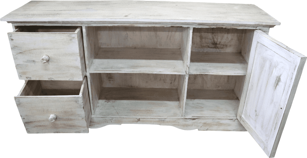 Mobile Porta TV in Legno di Albesia Bianco Decapato 120x34x60 cm – Artigianale Realizzato a Mano a Bali - 5