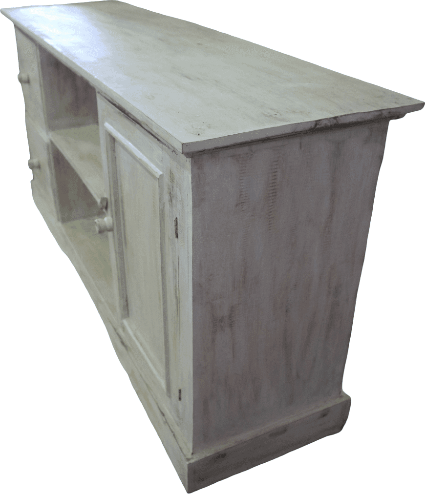Mobile Porta TV in Legno di Albesia Bianco Decapato 120x34x60 cm – Artigianale Realizzato a Mano a Bali - 6