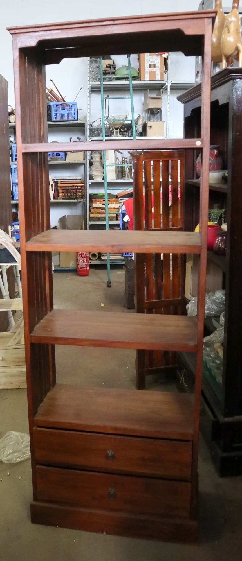 Libreria in Legno di Teak Massello con 2 Cassetti  – 65x32x180 cm - 2