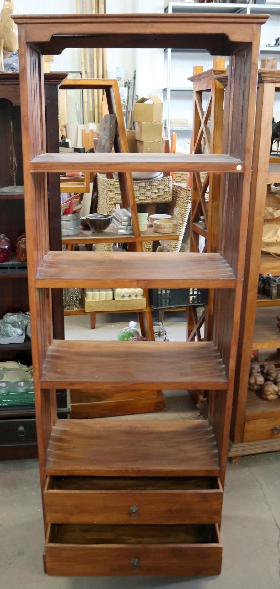 Libreria in Legno di Teak Massello con 2 Cassetti  – 65x32x180 cm - 11