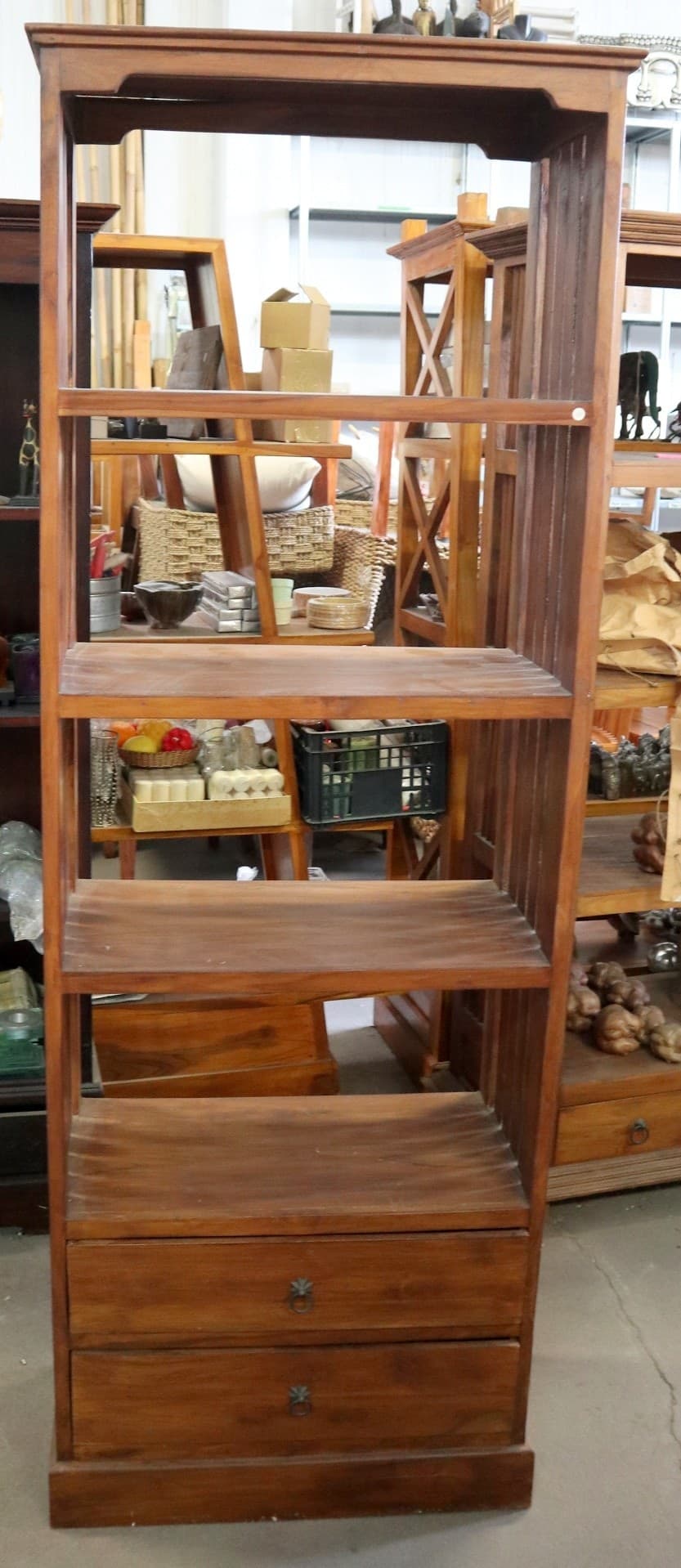Libreria in Legno di Teak Massello con 2 Cassetti  – 65x32x180 cm - 4