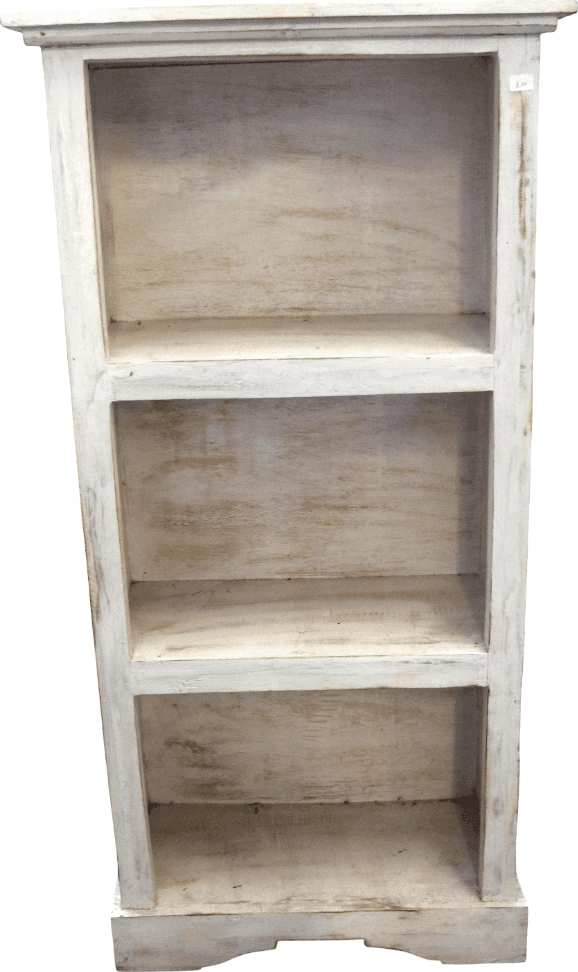 Piccola Libreria Mobile in Legno di Albesia – 3 Ripiani – Finitura Bianca Decapata – 50x25x100 cm - 2