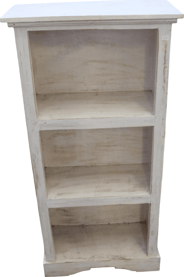 Piccola Libreria Mobile in Legno di Albesia – 3 Ripiani – Finitura Bianca Decapata – 50x25x100 cm - 3