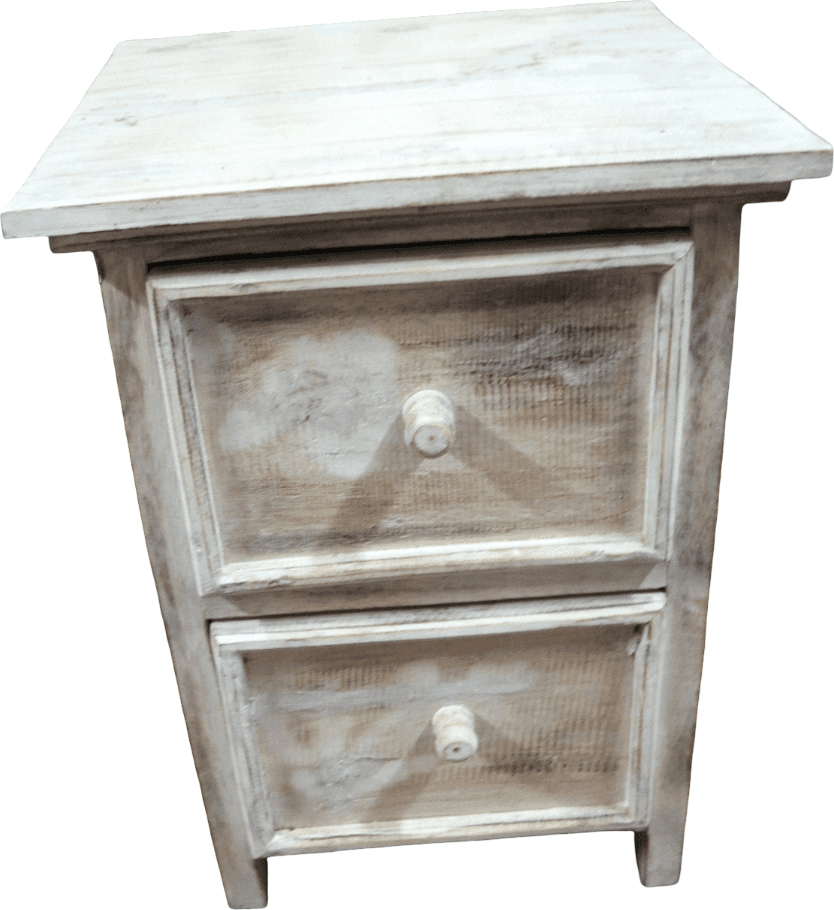 Comodino shabby chic in legno di albesia intagliato a mano – 37,50×37×49.50h cm - 3