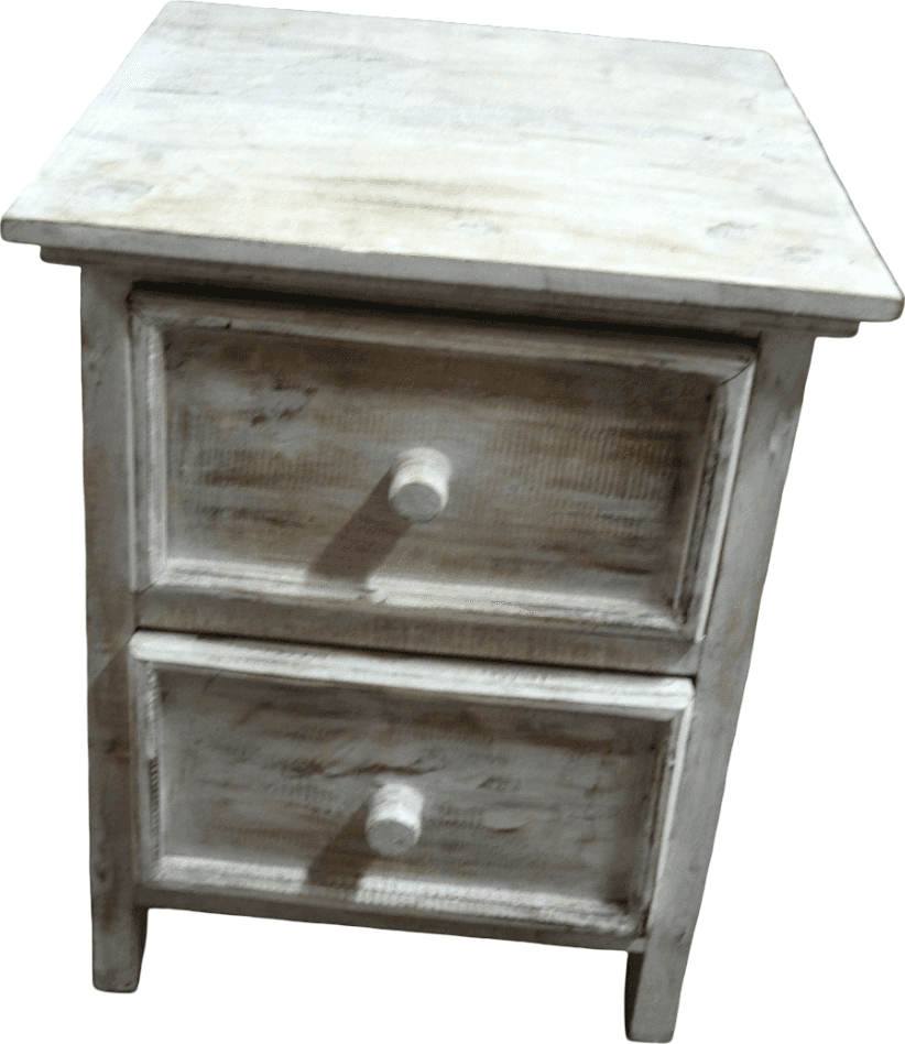 Comodino shabby chic in legno di albesia intagliato a mano – 40x39x50h cm - 2