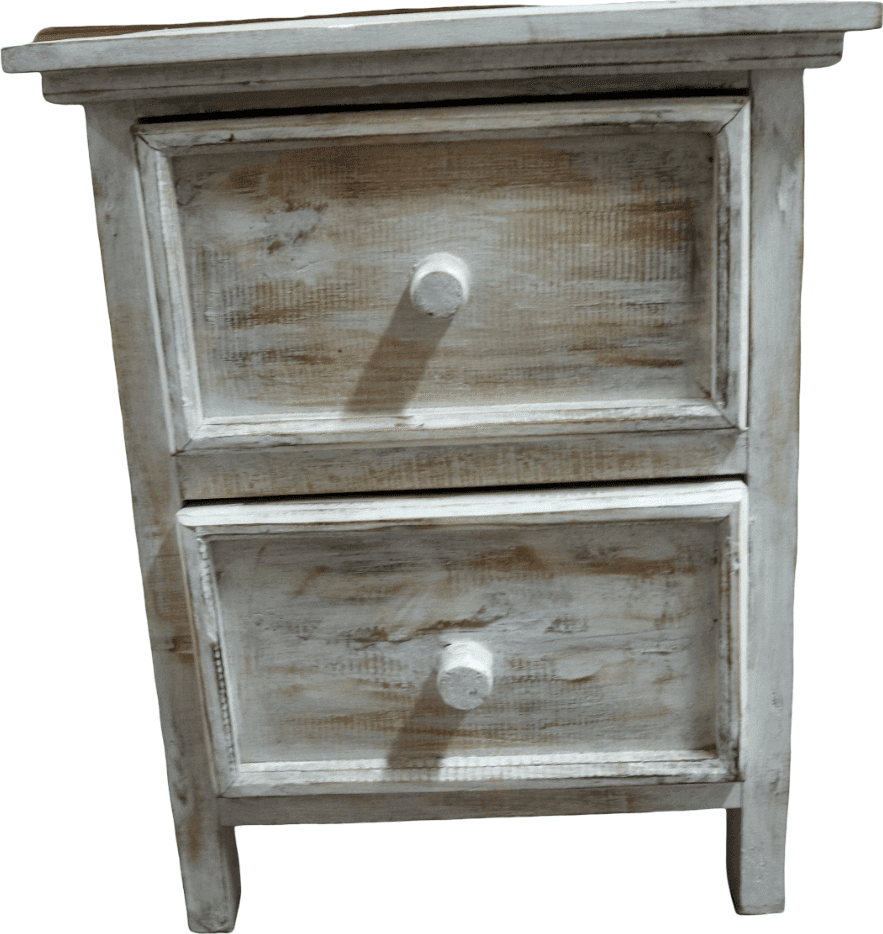 Comodino shabby chic in legno di albesia intagliato a mano – 40x39x50h cm - 3