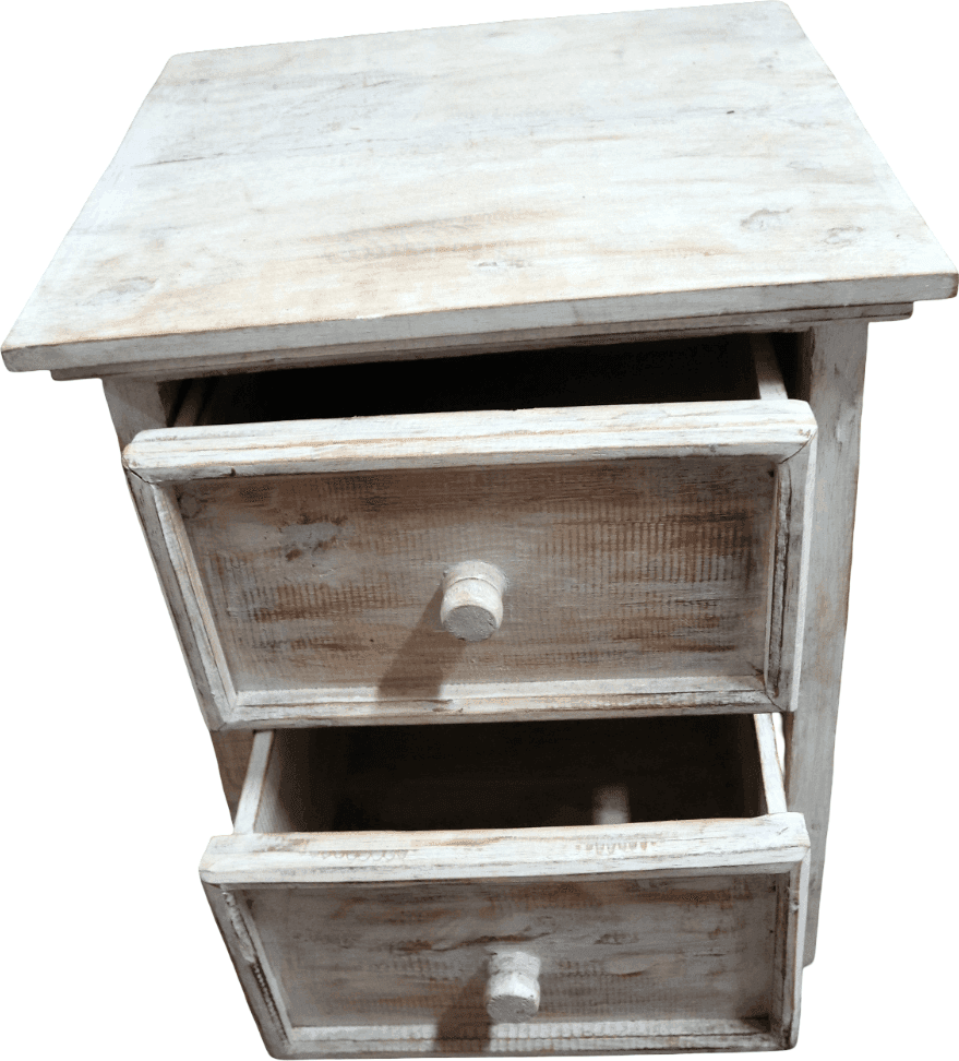 Comodino shabby chic in legno di albesia intagliato a mano – 40x39x50h cm - 5