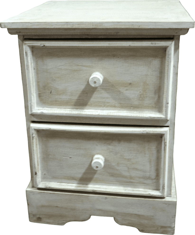 Comodino in Legno di Albesia Indonesiano – 2 Cassetti – Artigianale Shabby Chic – 38x37x50 cm - 2