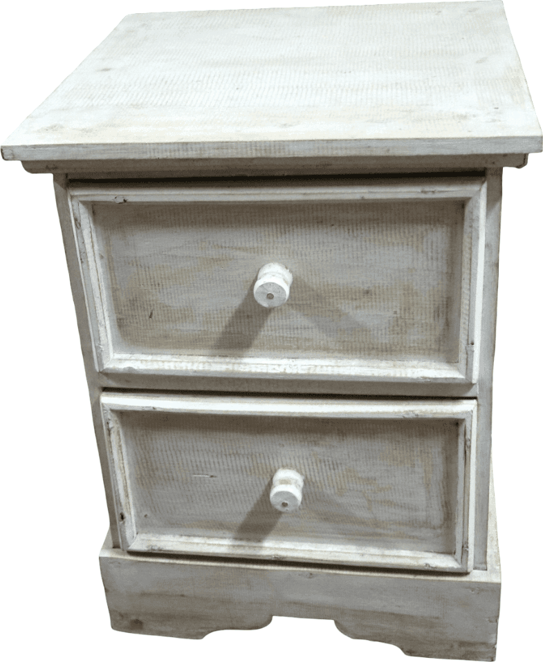 Comodino in Legno di Albesia Indonesiano – 2 Cassetti – Artigianale Shabby Chic – 38x37x50 cm - 3